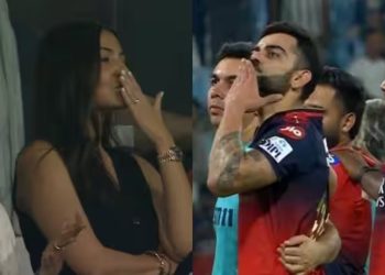 IPL 2025: कोहली ने बीच मैदान से दी ‘फ्लाइंग किस’, शर्म से लाल हुईं अनुष्का शर्मा 