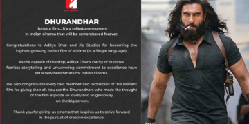 ‘धुरंधर’ ने रचा इतिहास: ‘पुष्पा 2’ को पीछे छोड़ बनी सबसे ज्यादा कमाई वाली हिंदी फिल्म, यशराज फिल्म्स ने दी बधाई